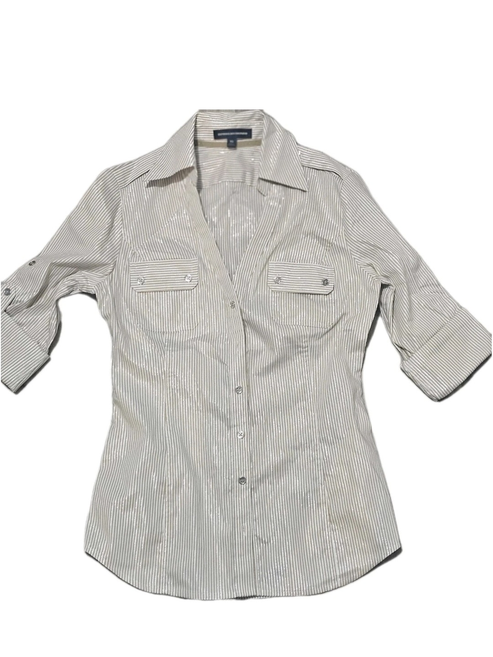 Classic Women's Button-Down Shirt - Light Gray Striped